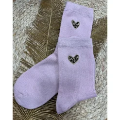 CHAUSSETTES PETITS COEURS LÉOPARD - ROSE