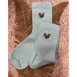 CHAUSSETTES PETITS COEURS LÉOPARD - VERT